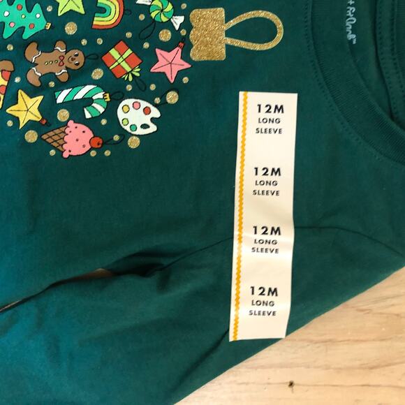 Cat & Jack NWT Toddler Girl's Green Christmas Ornament Tee Long Sleeve 12M - Picture 3 of 7
